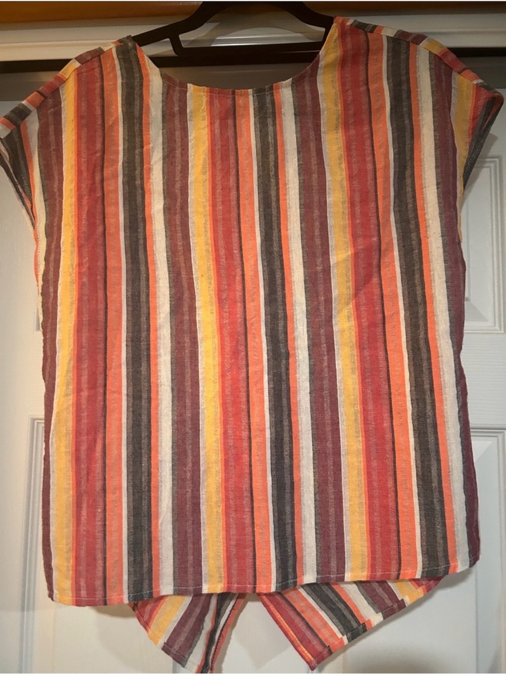 Women's Striped Cap-Sleeve Blouse in Orange, Yellow & Brown